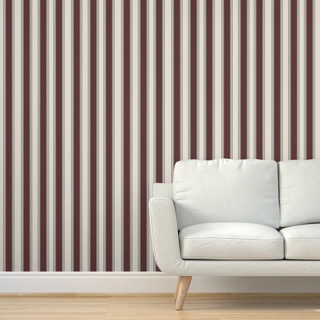Vertical Stripe Peel and Stick Wallpaper - Burgundy, Cream product