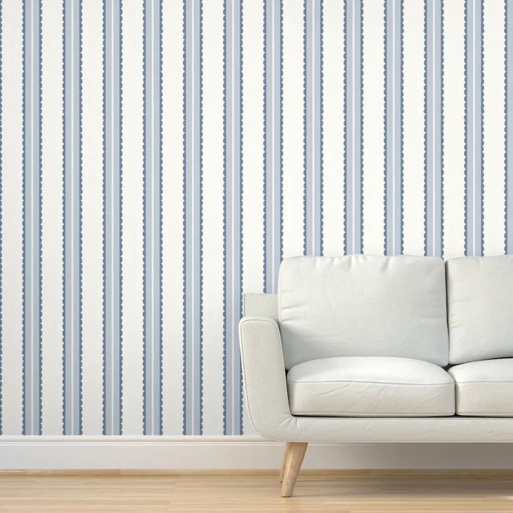 Vertical Stripe Scallop Edge Peel and Stick Wallpaper - Blue product