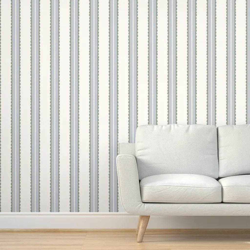 Vertical Stripe Scallop Edge Peel and Stick Wallpaper - Muted Blue product