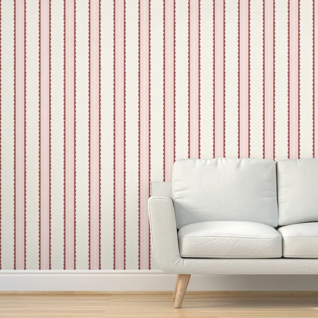 Vertical Stripe Scallop Edge Peel and Stick Wallpaper - Pink & Burgundy product