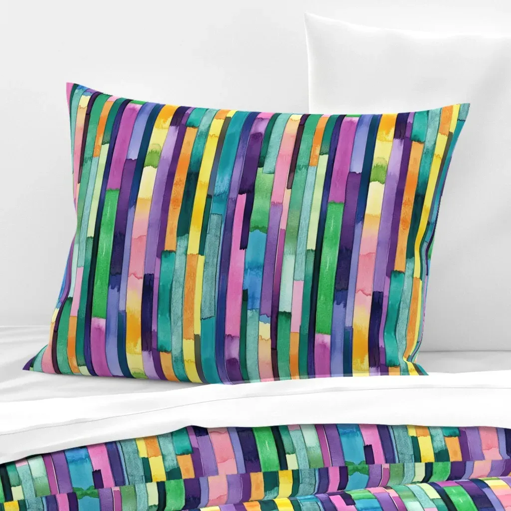 Vertical Watercolor Stripes Standard Knife Edge Pillow - Teal, Cotton Sateen product