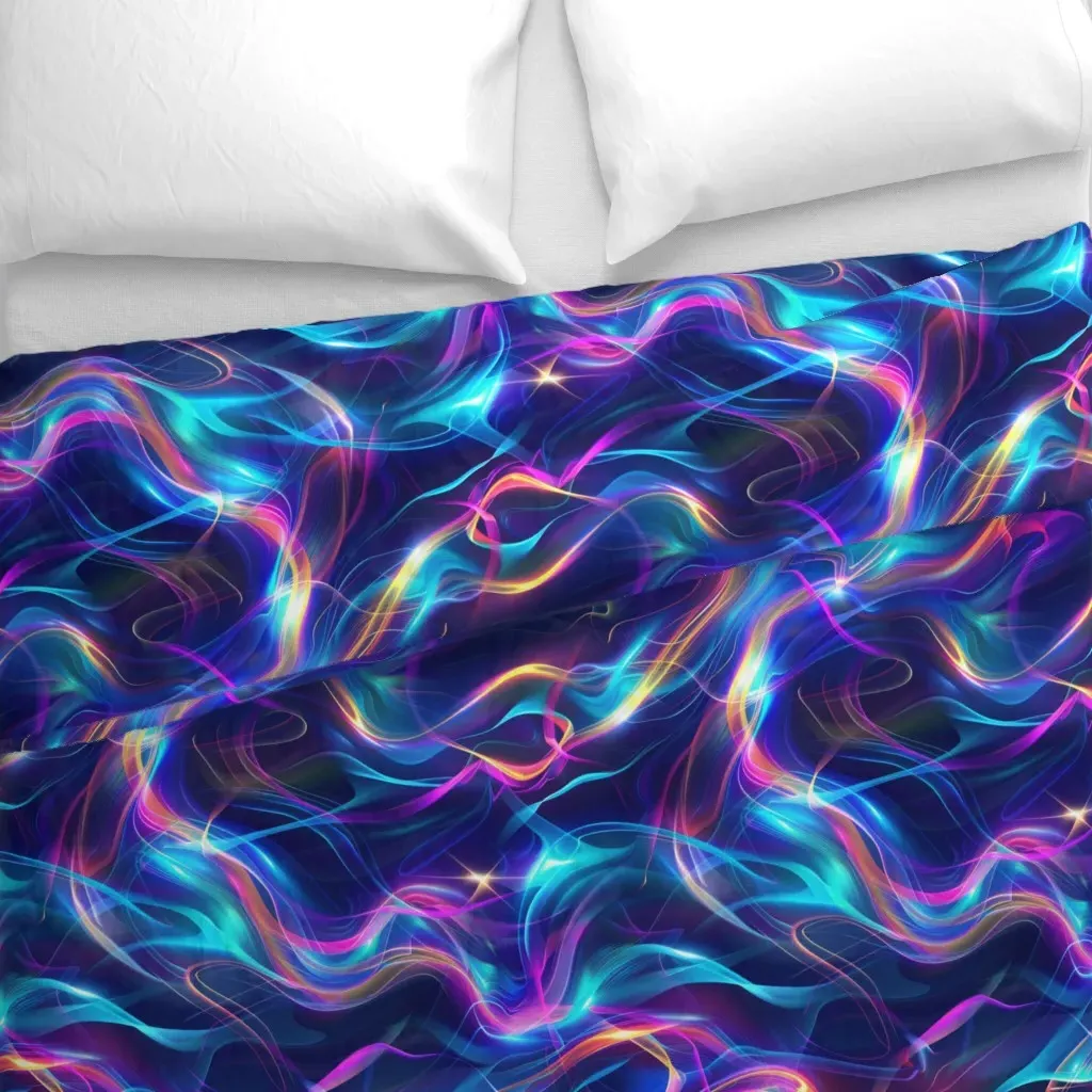 Vibrant Abstract Neon Swirls Duvet Cover - Blue alternate view