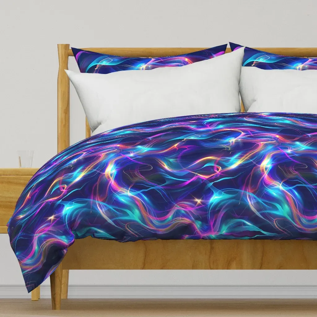 Vibrant Abstract Neon Swirls Duvet Cover - Blue product