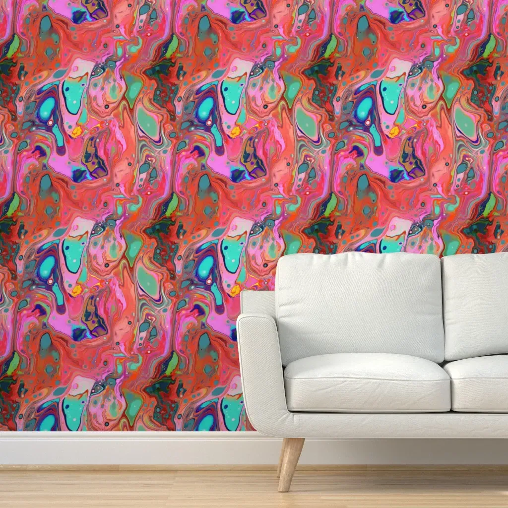 Vibrant Odyssey Marble Peel and Stick Wallpaper - Coral Pink product