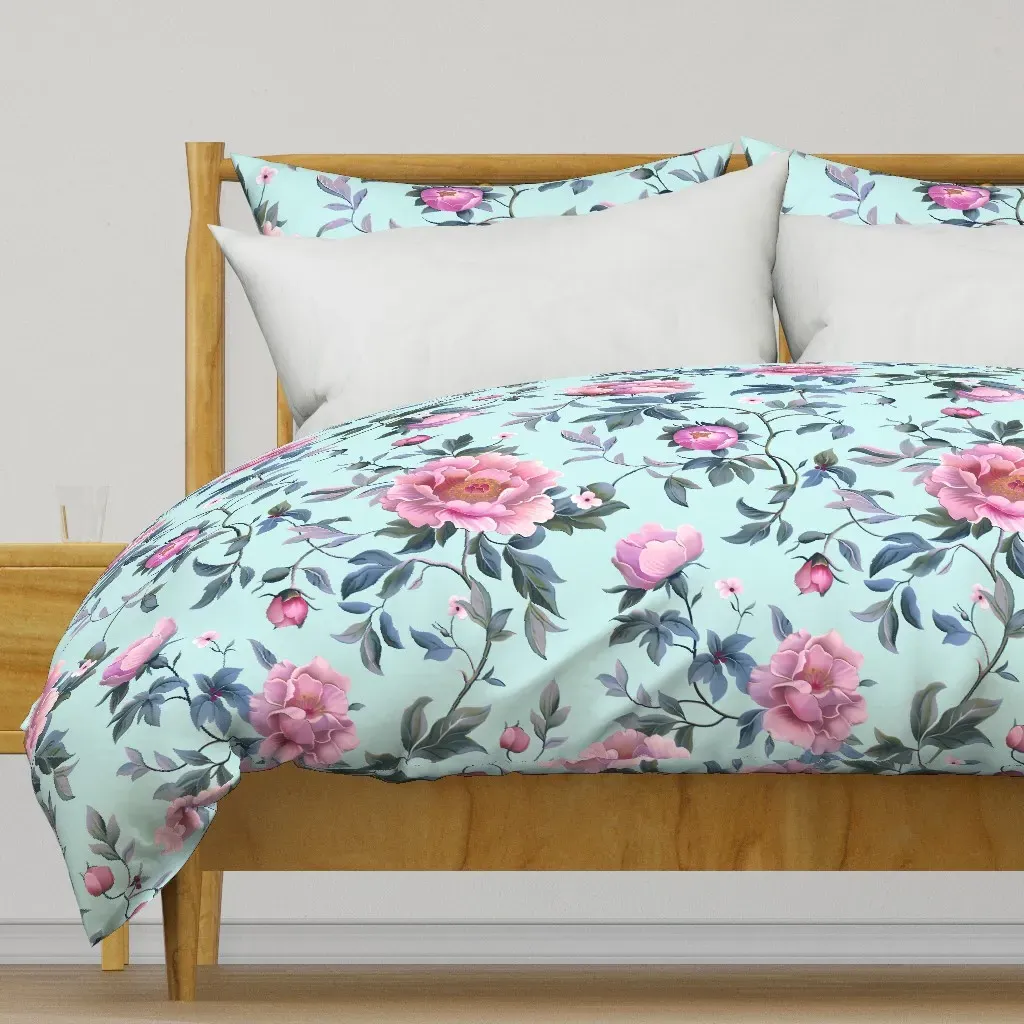 Vibrant Pastel Floral on Aqua Duvet Cover - Pink product