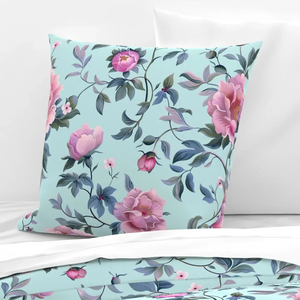 Vibrant Pastel Floral XL Euro Pillow Sham - Pink, Aqua Teal product