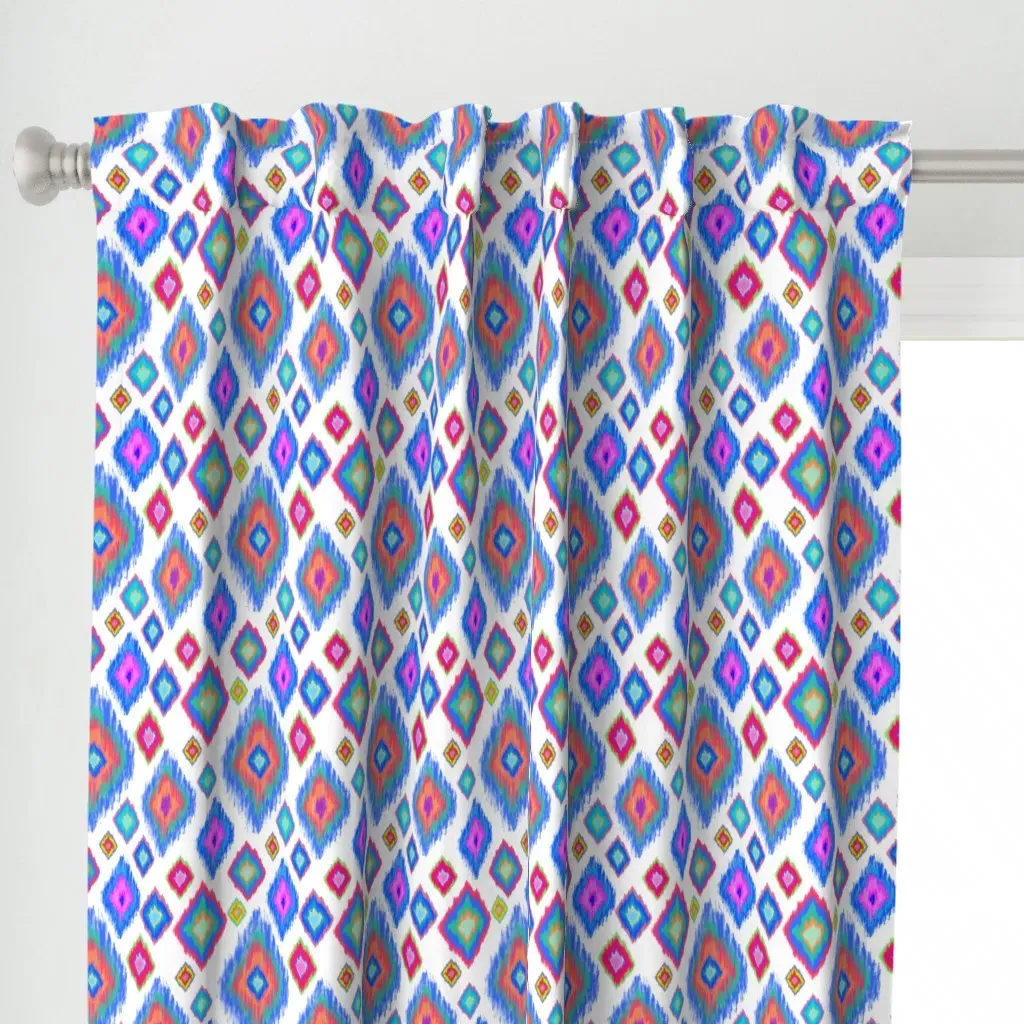 Vibrant Rainbow Ikat Curtain Panel - Bright Blue alternate view