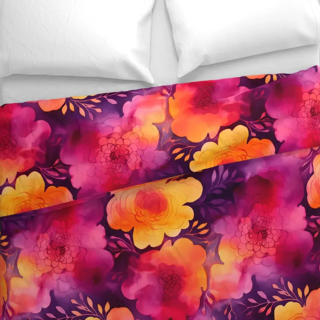 Vibrant Watercolor Flowers Duvet Cover - Orange alternate view
