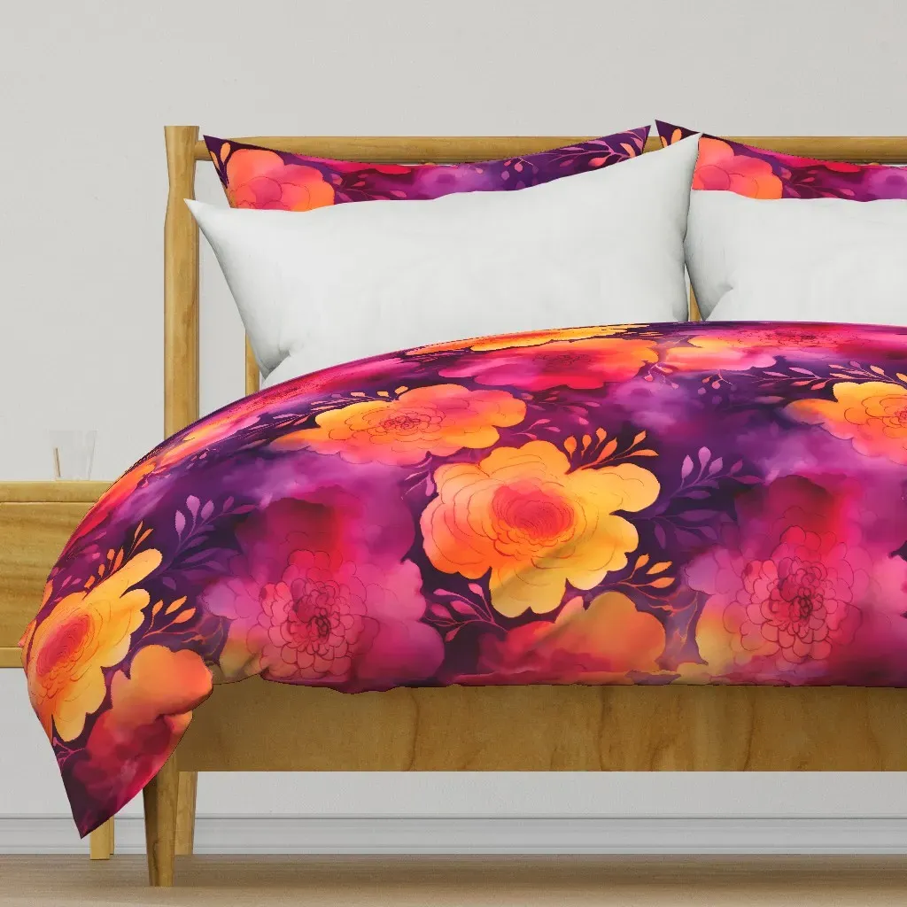 Vibrant Watercolor Flowers Duvet Cover - Orange product