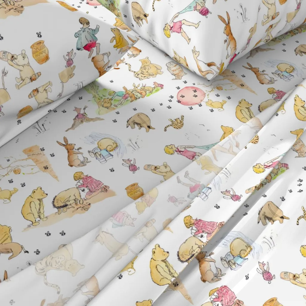 Vibrant Winnie The Pooh Watercolor Animals Twin Sheet Set - White alternate view