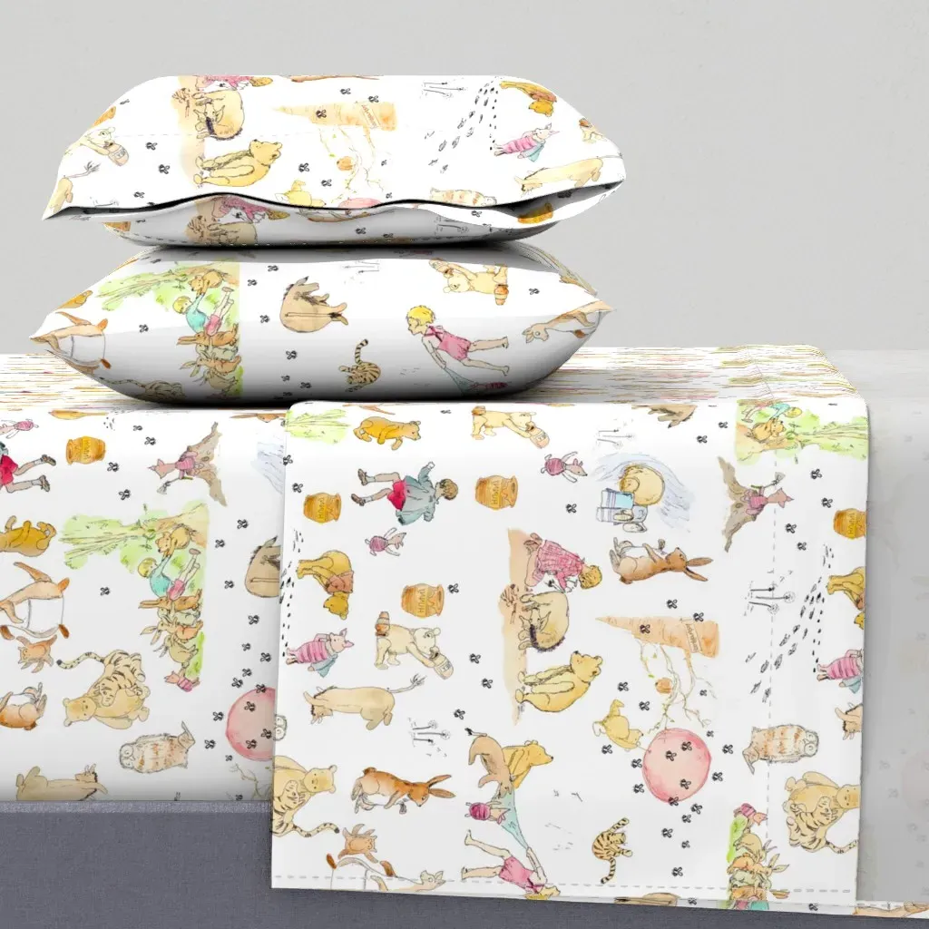 Vibrant Winnie The Pooh Watercolor Animals Twin Sheet Set - White product