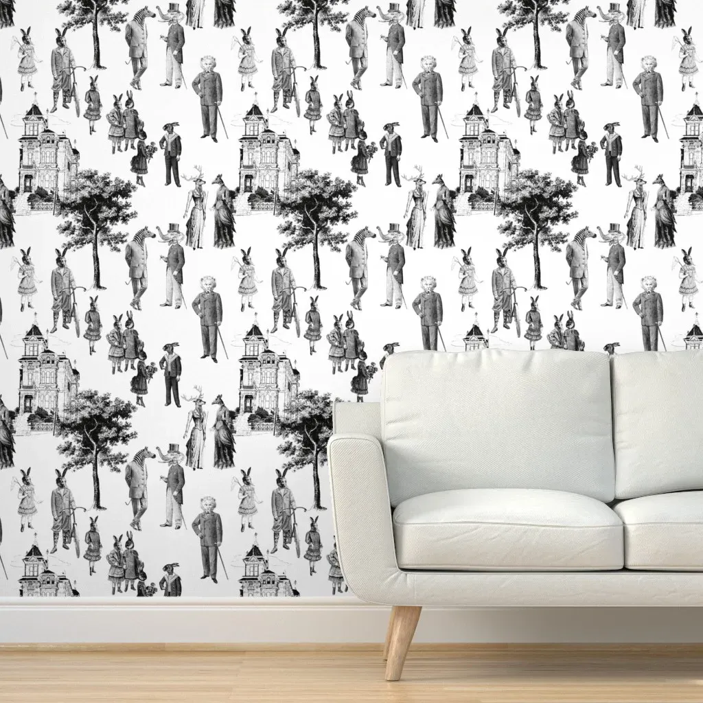 Victorian Animal Toile Peel and Stick Wallpaper - Black, White product