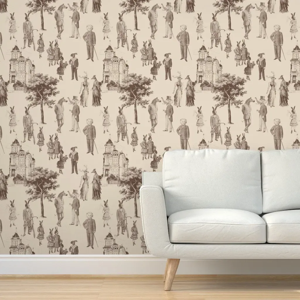 Victorian Animals Toile Peel and Stick Wallpaper - Sepia Brown product