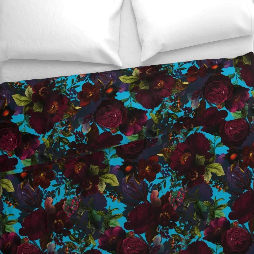 Victorian Baroque Peonies Dark Duvet Cover - Dark Red alternate view