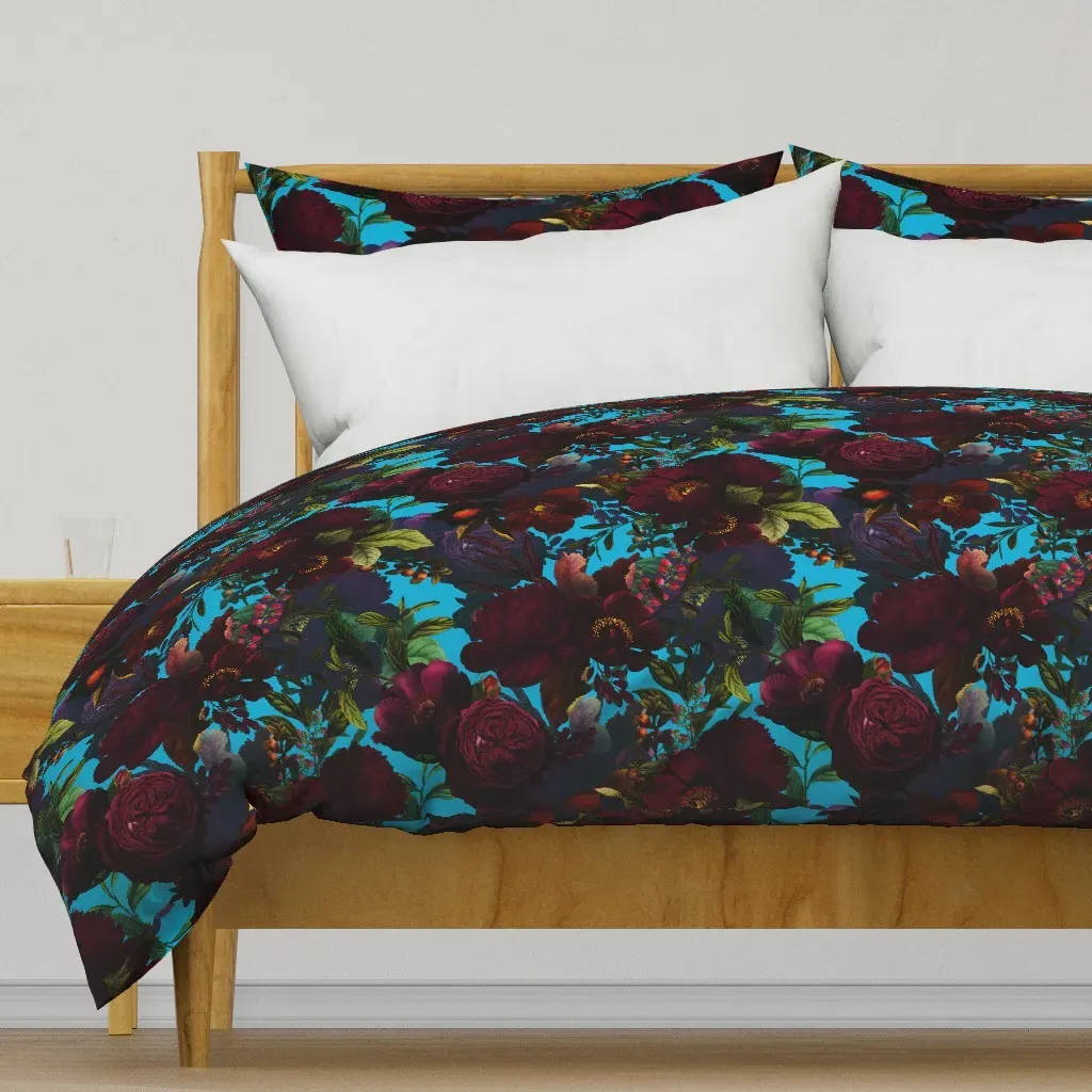 Victorian Baroque Peonies Dark Duvet Cover - Dark Red product