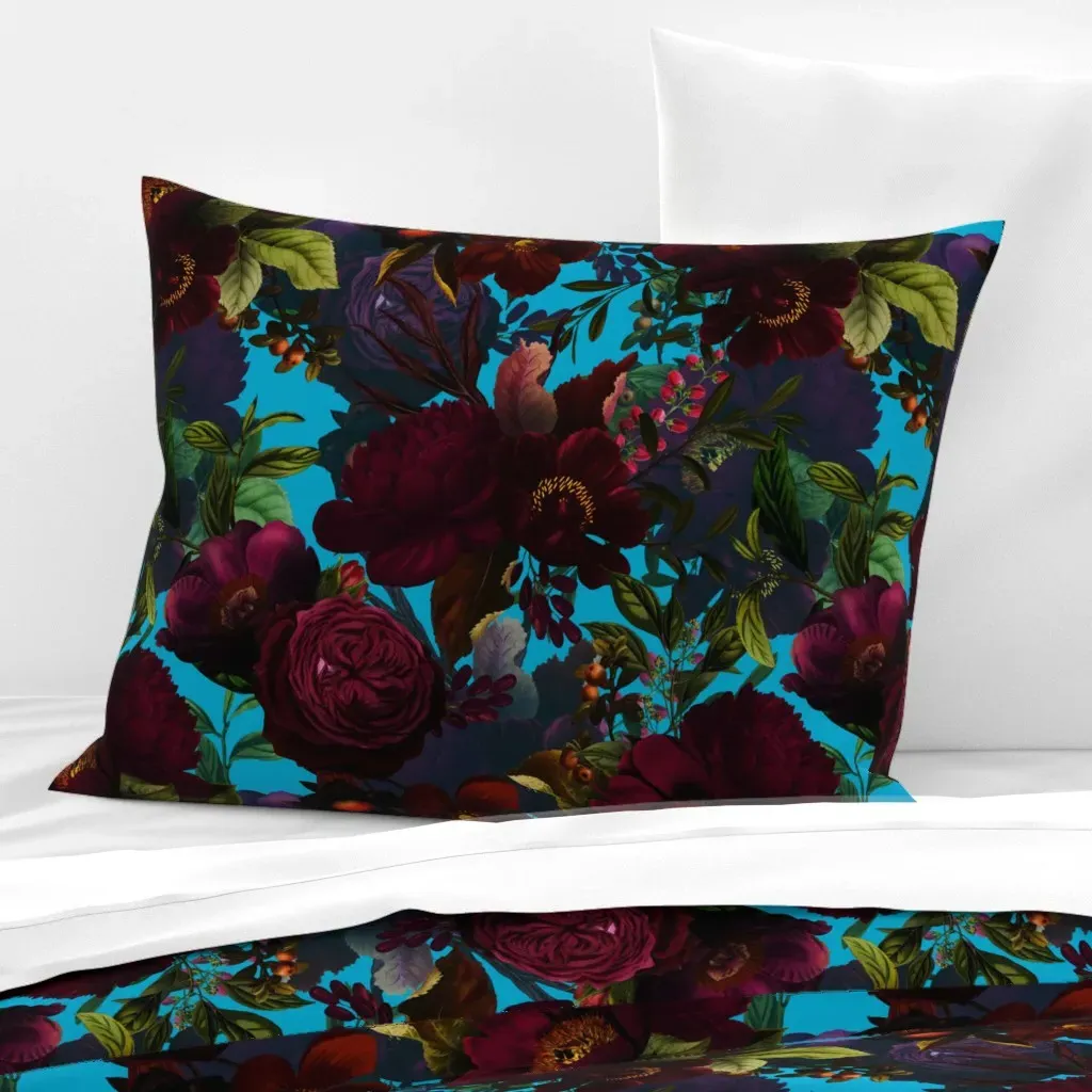 Victorian Baroque Peonies Gothic Floral Cushion Cover - Dark Red, Cotton Sateen product