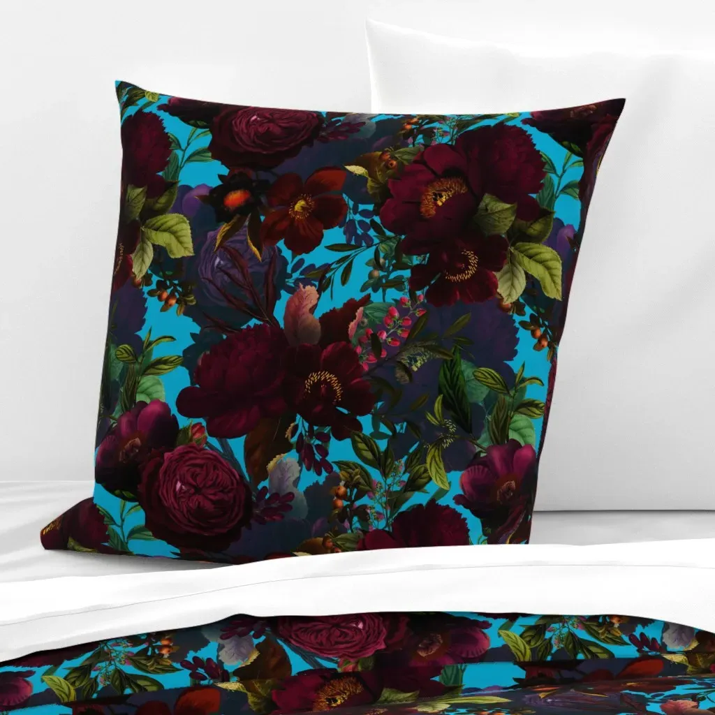 Victorian Baroque Peonies Gothic Floral Euro Pillow Sham - Dark Red product