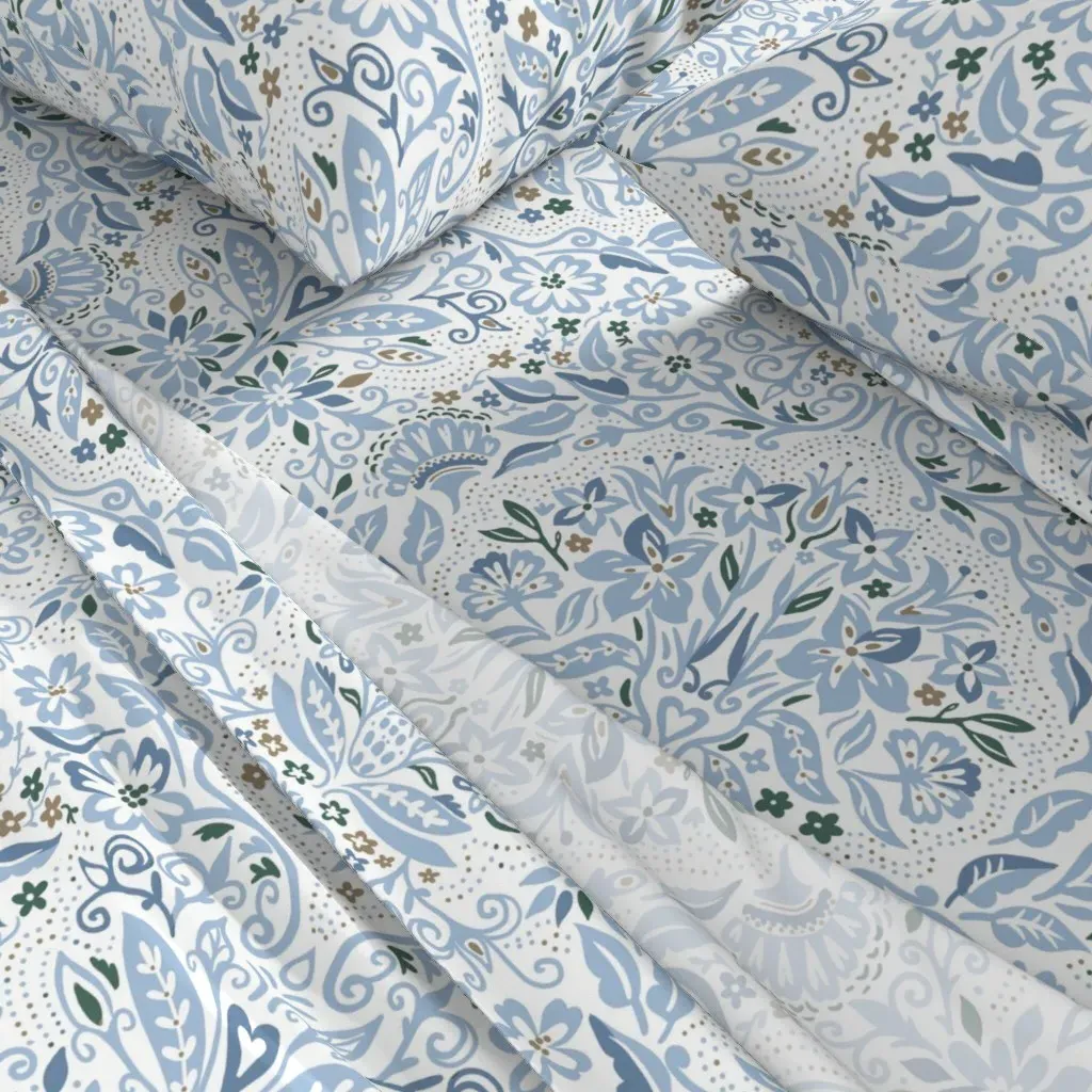 Victorian Blue Flora Damask King Size Sheet Set - Dusty Blue alternate view
