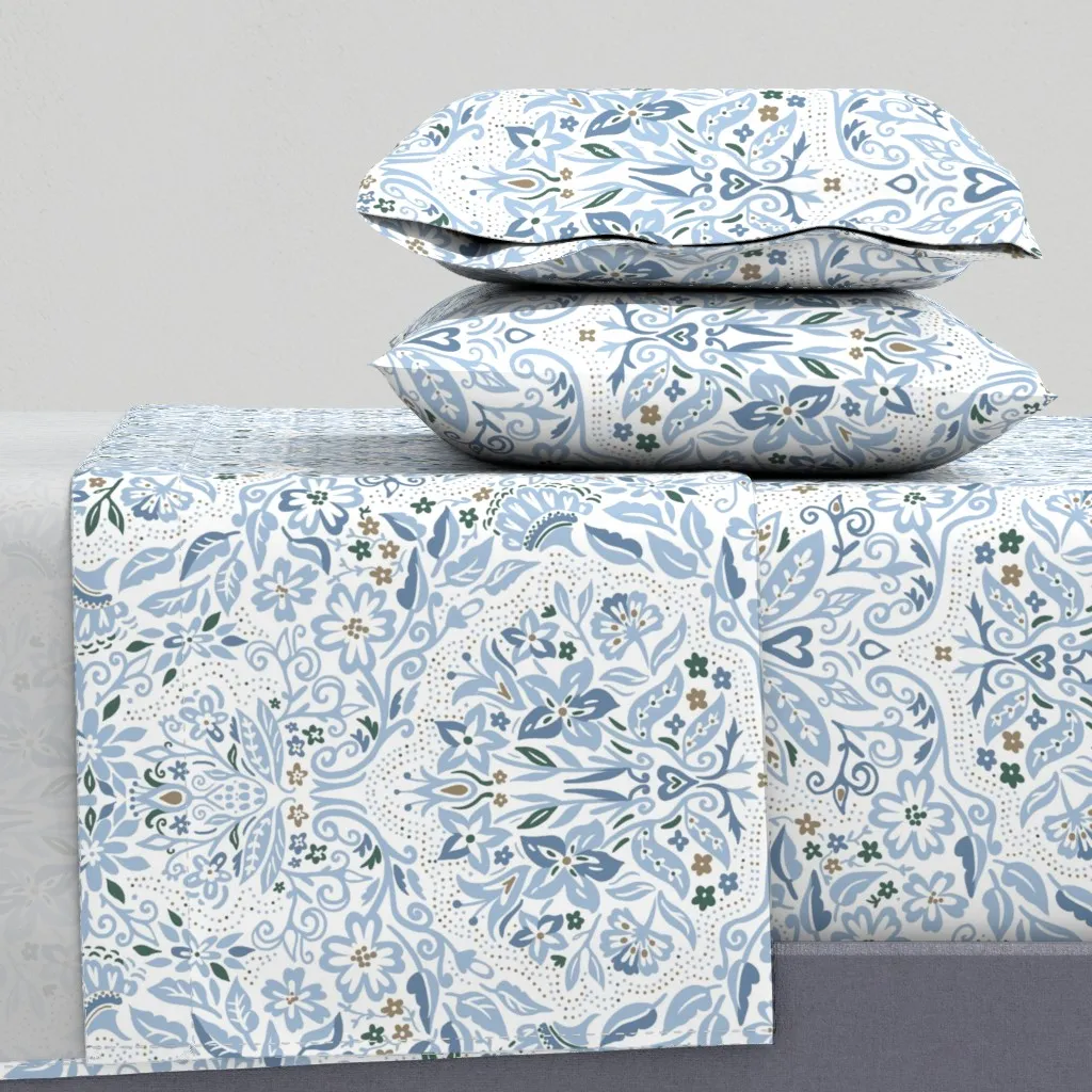 Victorian Blue Flora Damask King Size Sheet Set - Dusty Blue product
