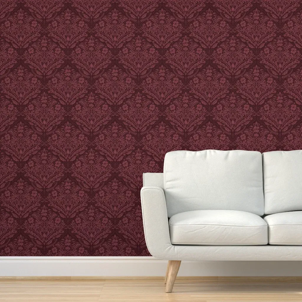 Victorian Damask Floral Peel and Stick Wallpaper - Burgundy product