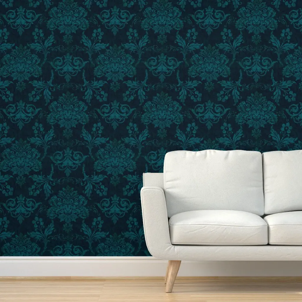 Victorian Damask Flower Ornament Peel and Stick Wallpaper - Teal product