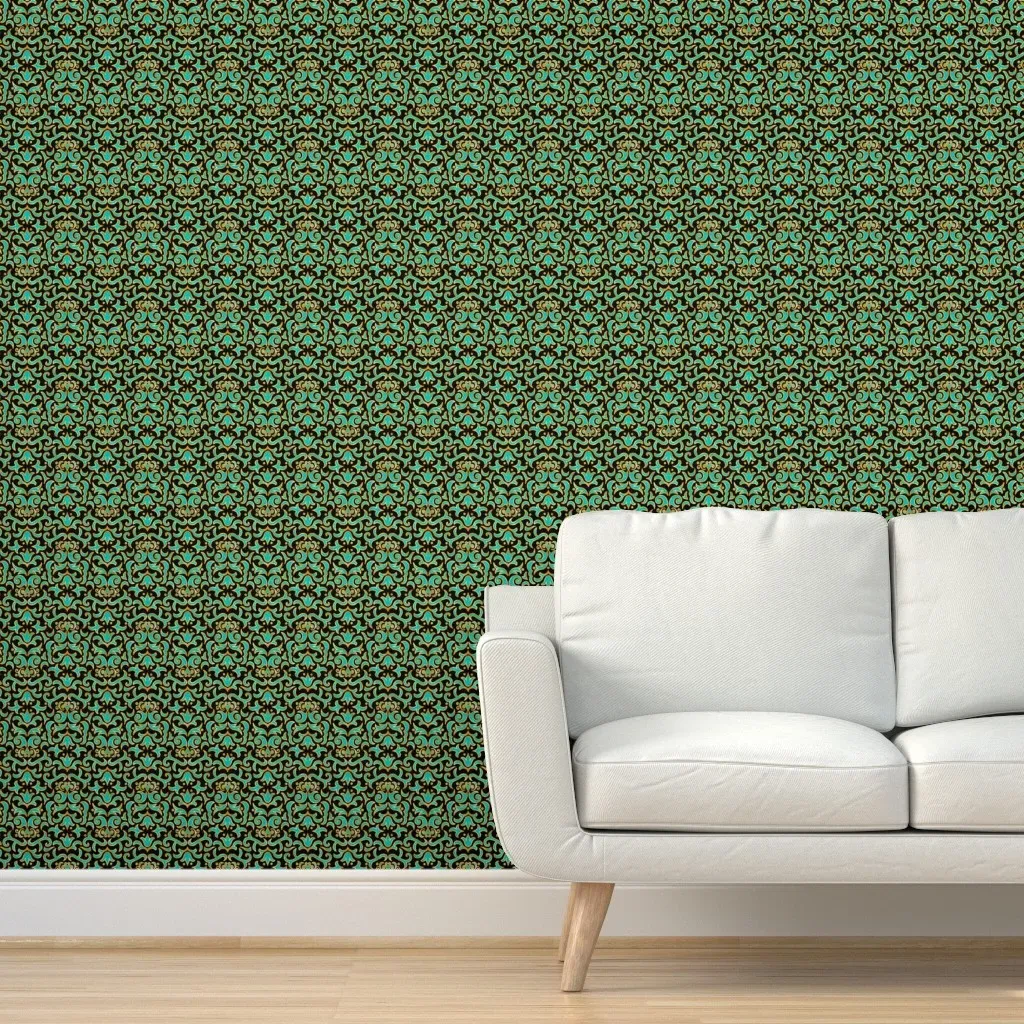 Victorian Damask Peel and Stick Wallpaper - Turquoise, Black product