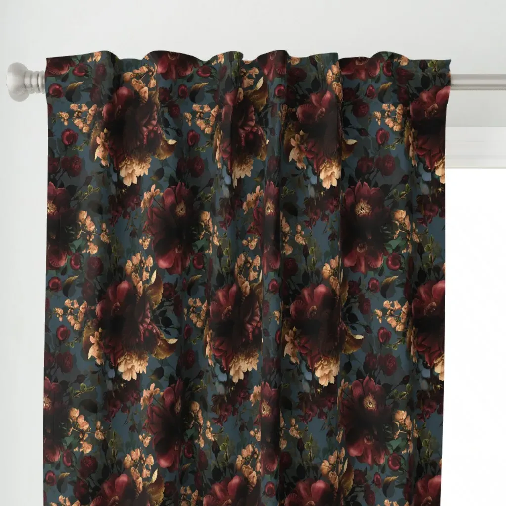 Victorian Dark Peonies Curtain Panel - Burgundy alternate view