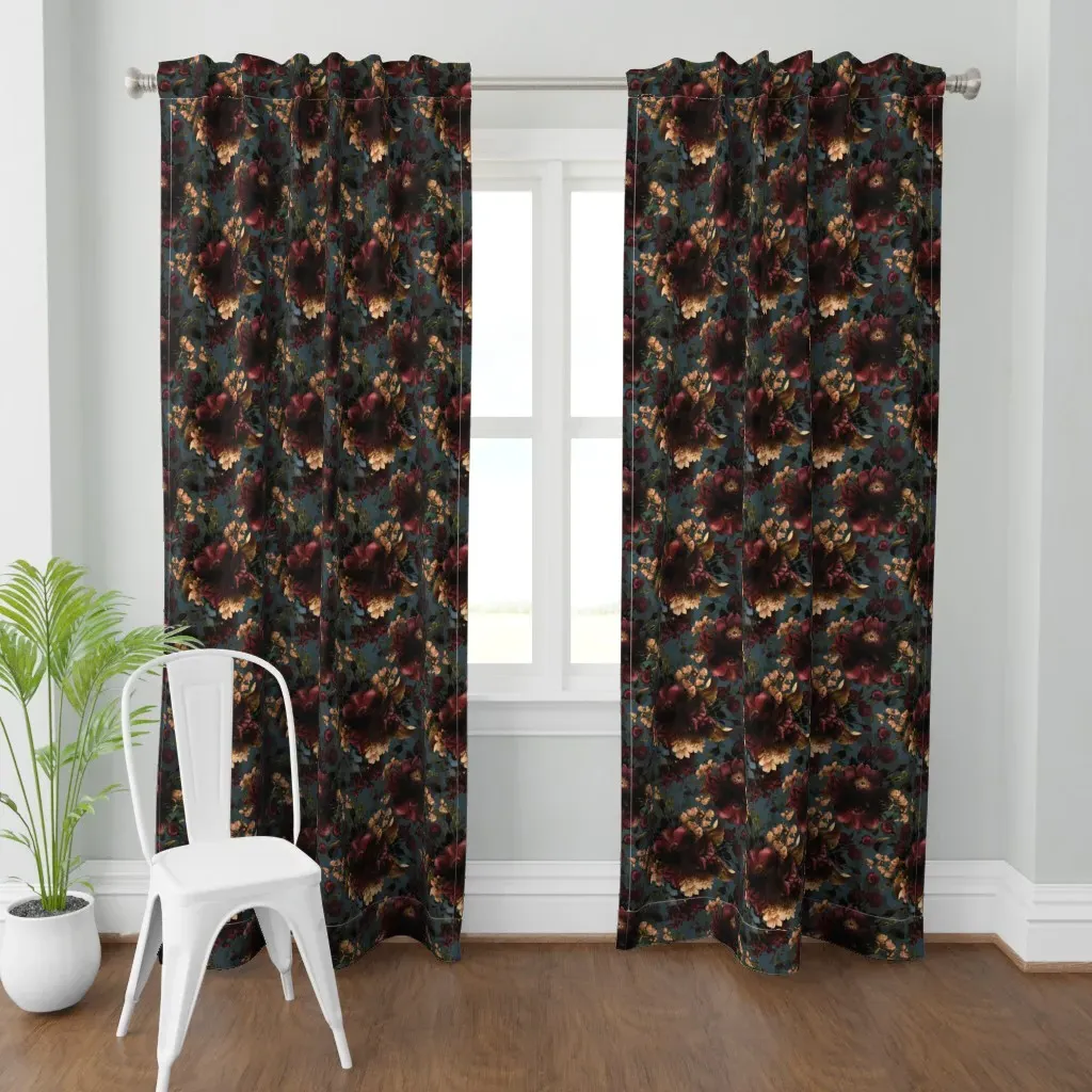 Victorian Dark Peonies Curtain Panel - Burgundy product