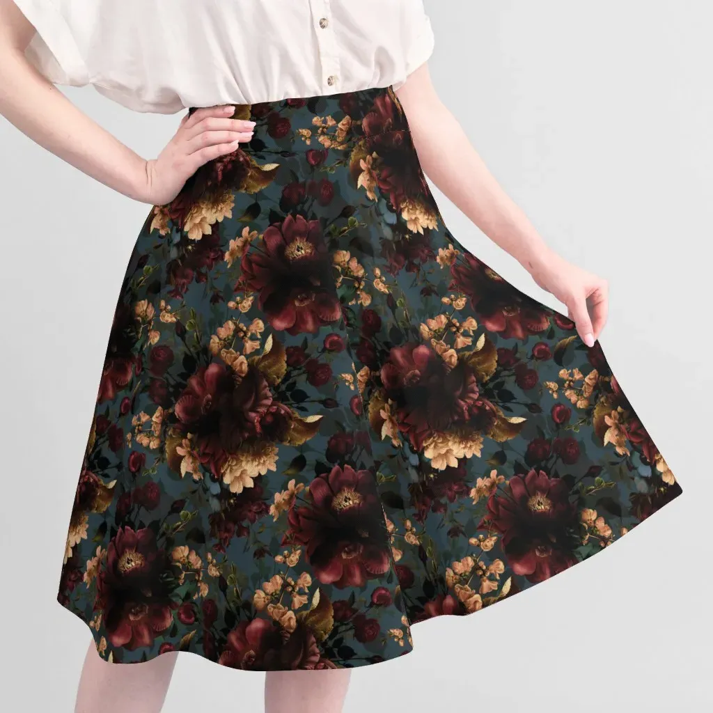 Victorian Dark Peonies Gothic Floral Fabric - Burgundy alternate view