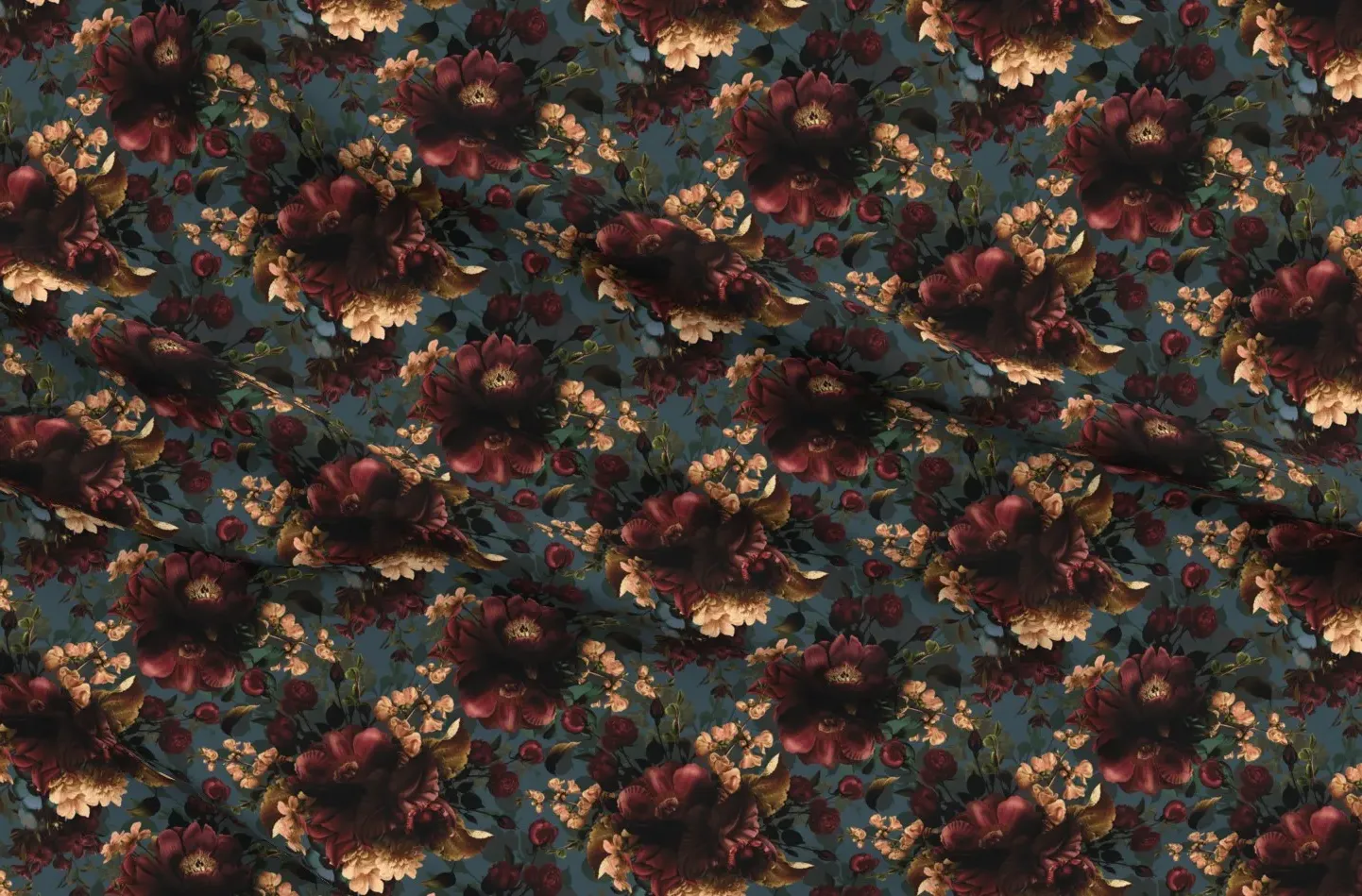 Victorian Dark Peonies Gothic Floral Fabric - Burgundy product