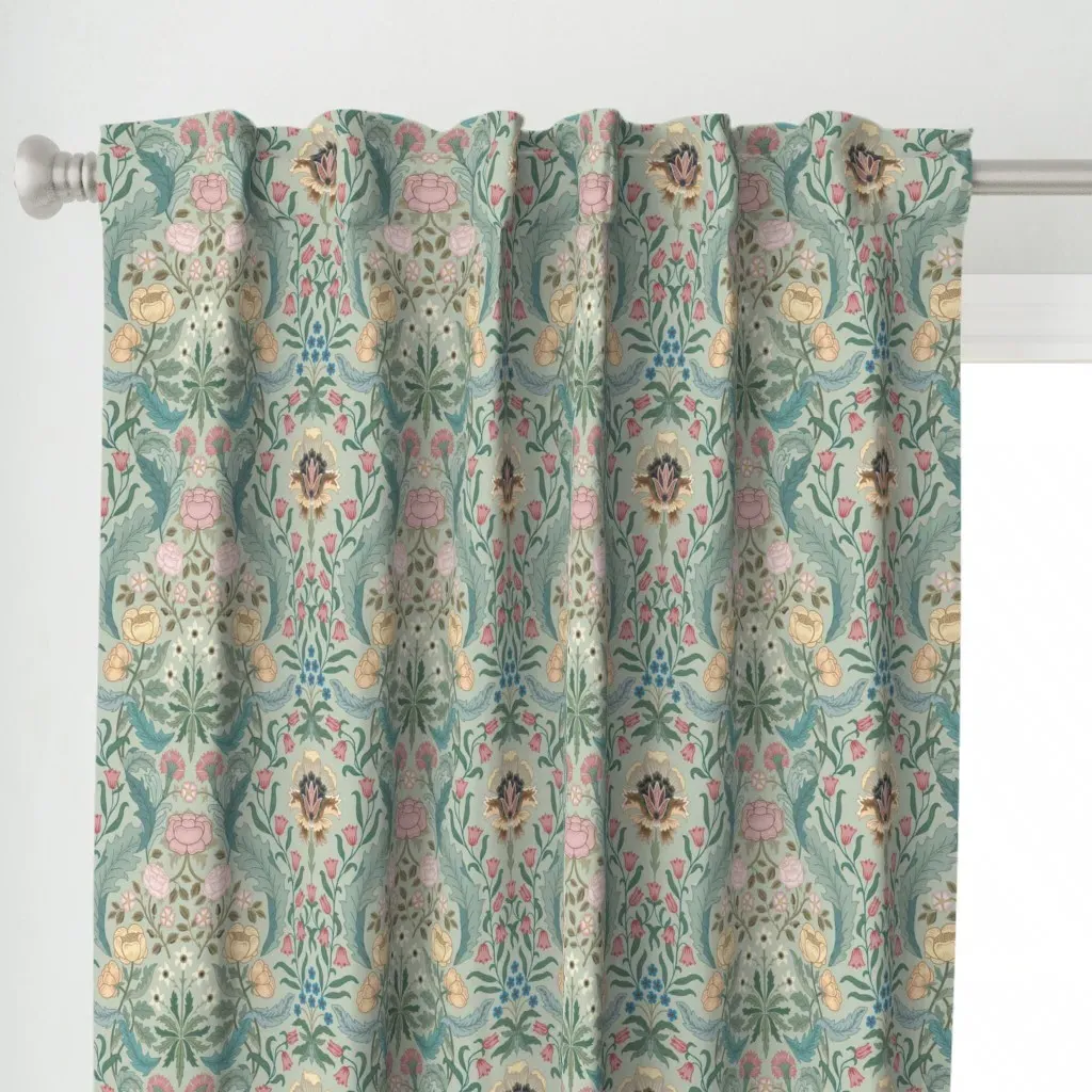 Victorian Era Floral Curtain Panel - Pale Yellow alternate view