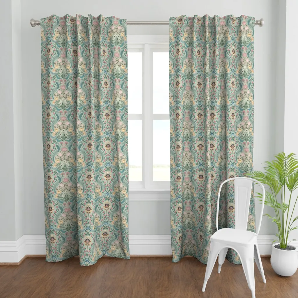 Victorian Era Floral Curtain Panel - Pale Yellow product