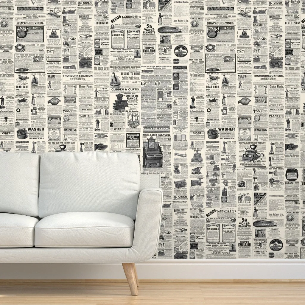 Victorian Farmhouse Advertisements Peel and Stick Wallpaper - Black, Cream product