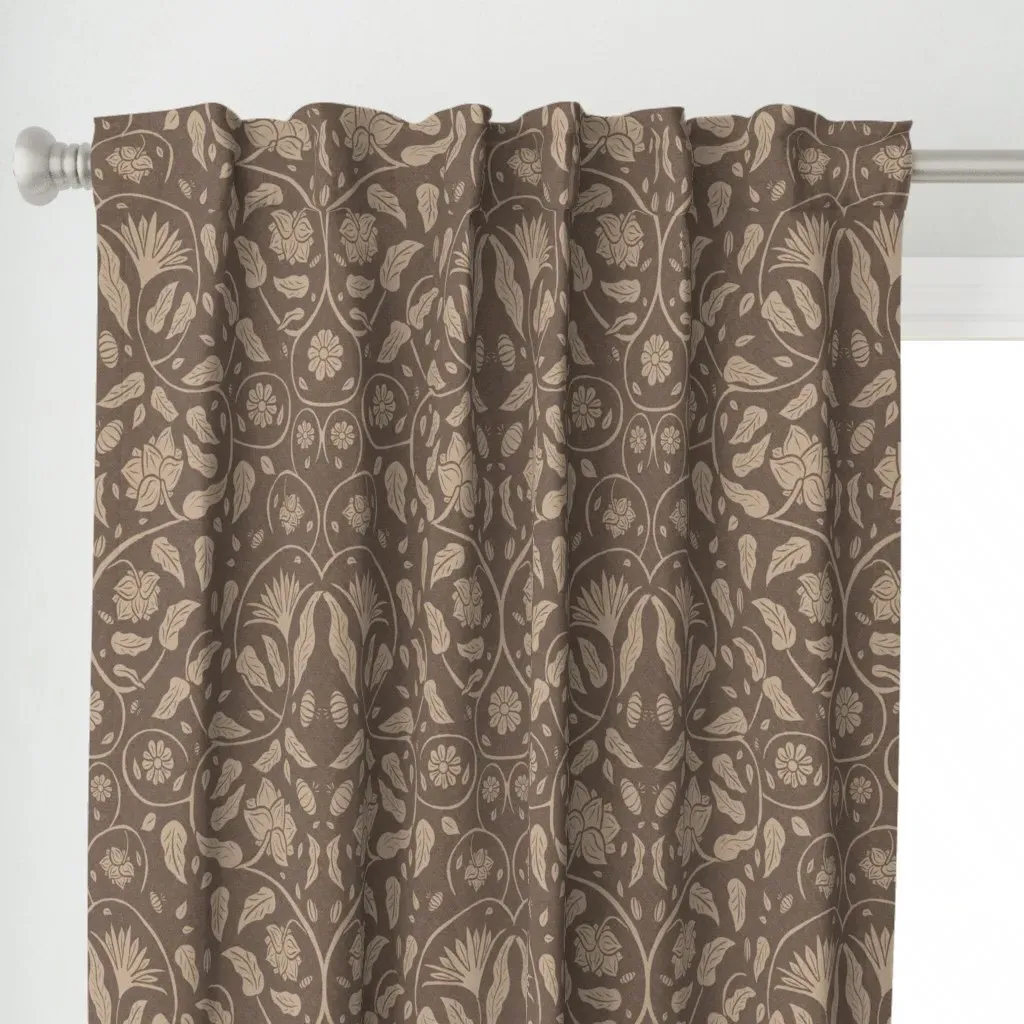 Victorian Floral Damask Curtain Panel - Beige alternate view