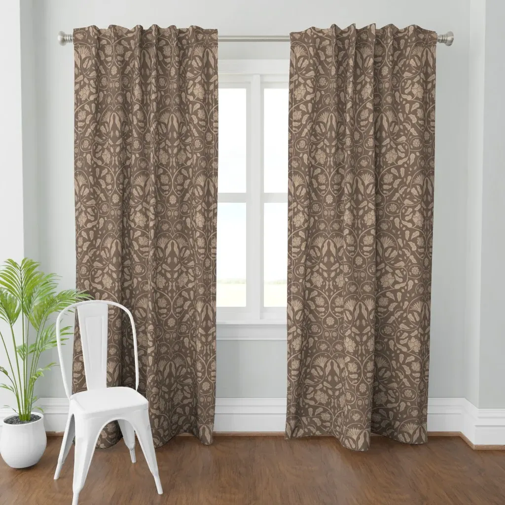 Victorian Floral Damask Curtain Panel - Beige product