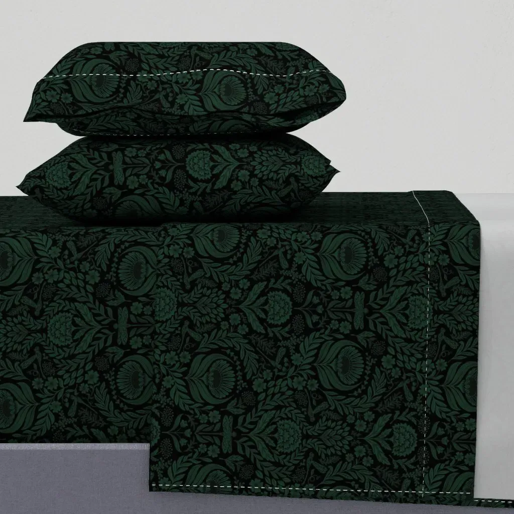 Victorian Floral Damask Queen Sheet Set - Dark Emerald Green product