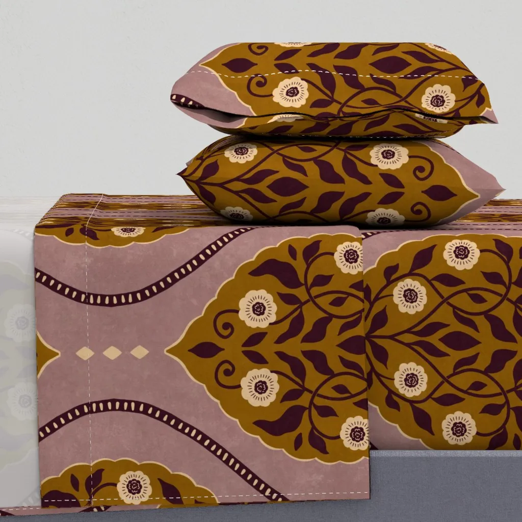 Victorian Floral Medallion Queen Sheet Set - Mustard product