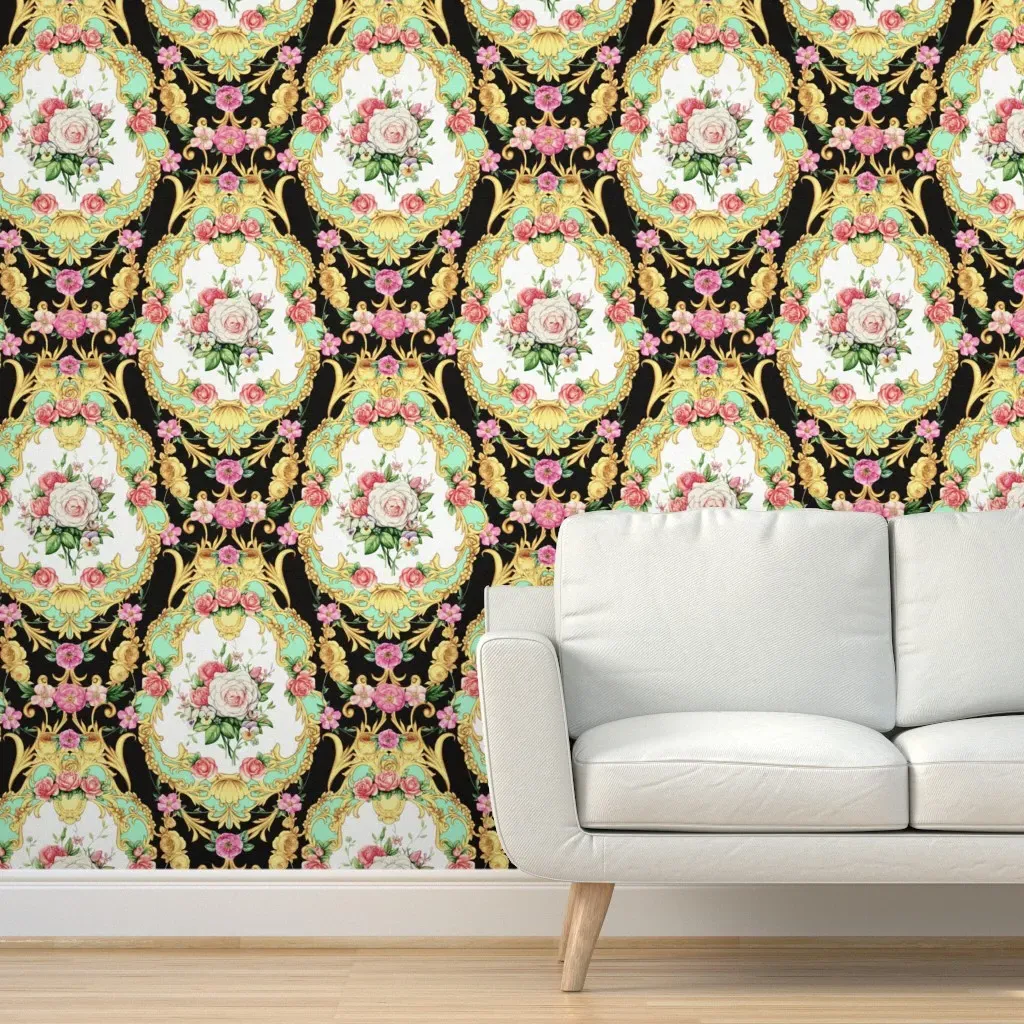 Victorian Floral Peel and Stick Wallpaper - Black, Gold product