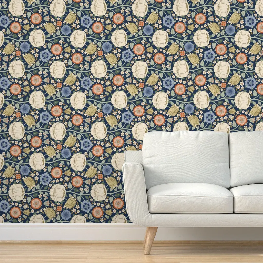 Victorian Floral Peel and Stick Wallpaper - Blue product