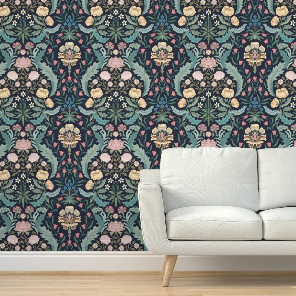 Victorian Floral Peel and Stick Wallpaper - Navy product