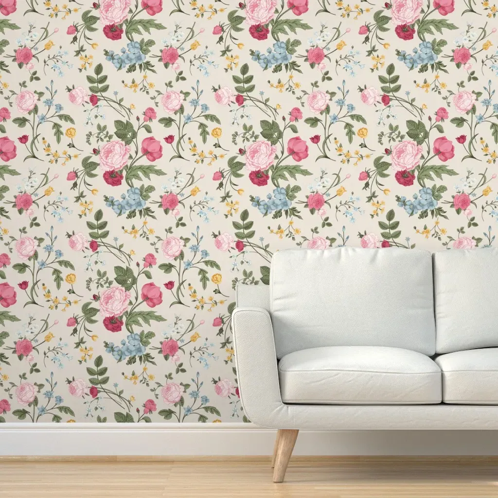 Victorian Flowers Peel and Stick Wallpaper - Pink product