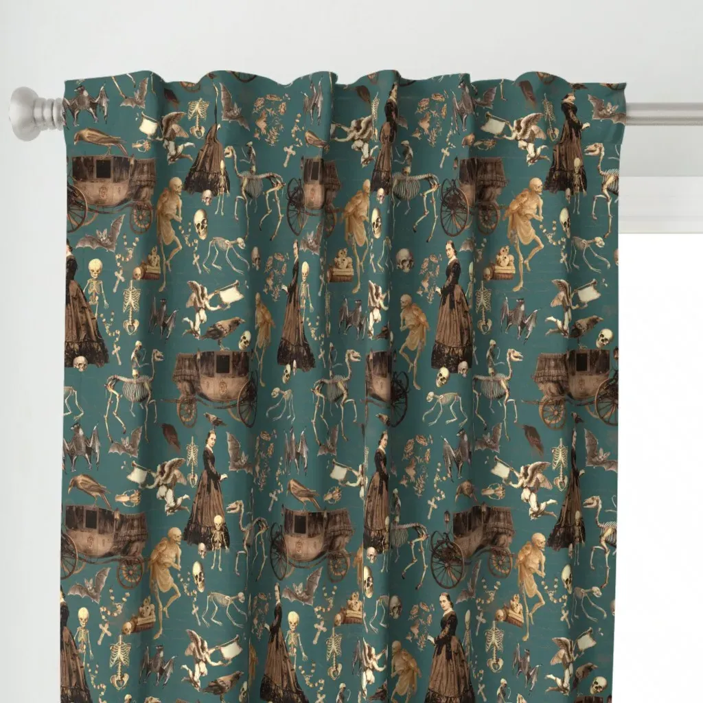 Victorian Girly Gothic Curtain Panel - Teal alternate view