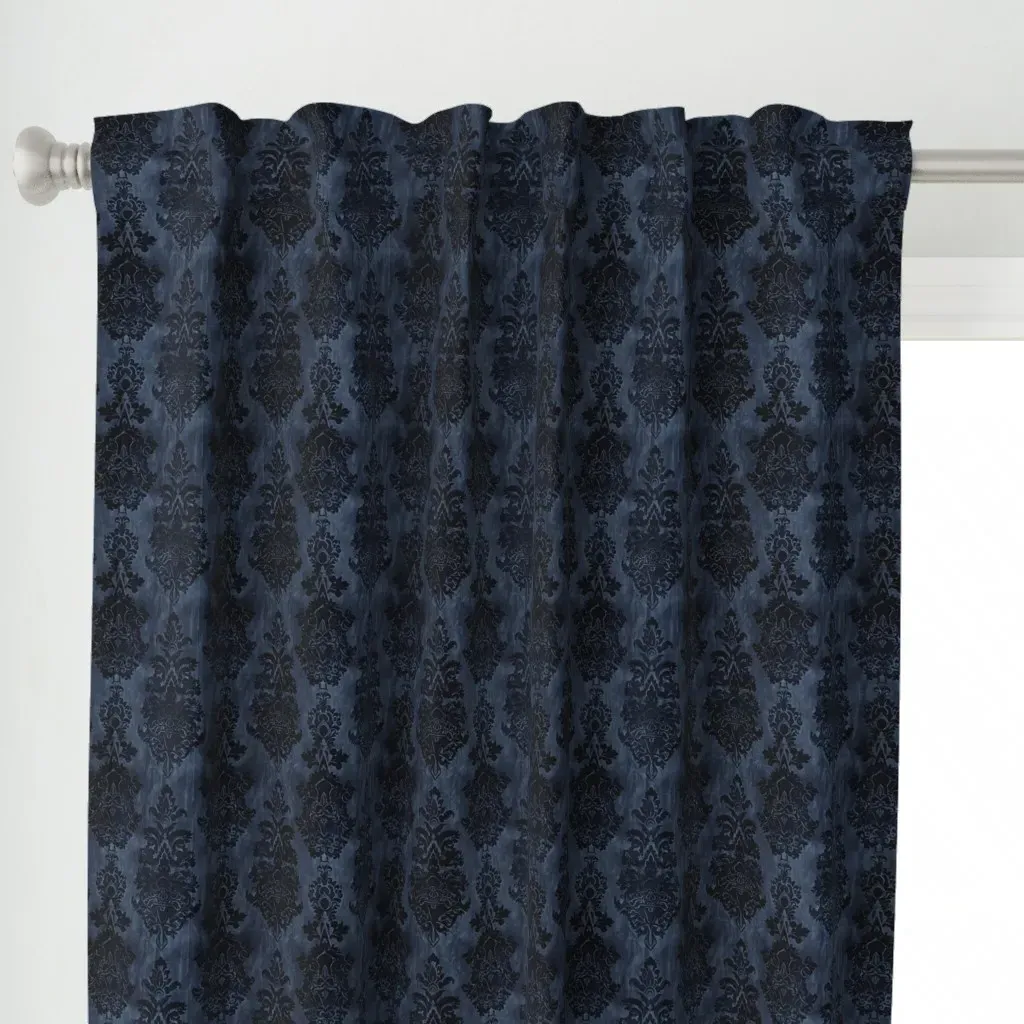 Victorian Gothic Aged Curtain Panel - Dark Blue alternate view