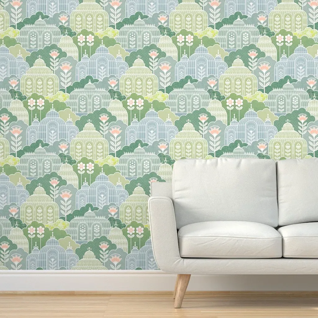 Victorian Greenhouse Peel and Stick Wallpaper - Light Green product