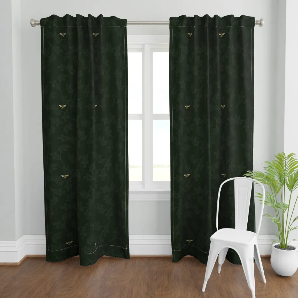 Victorian Honeybees Curtain Panel - Dark Green product