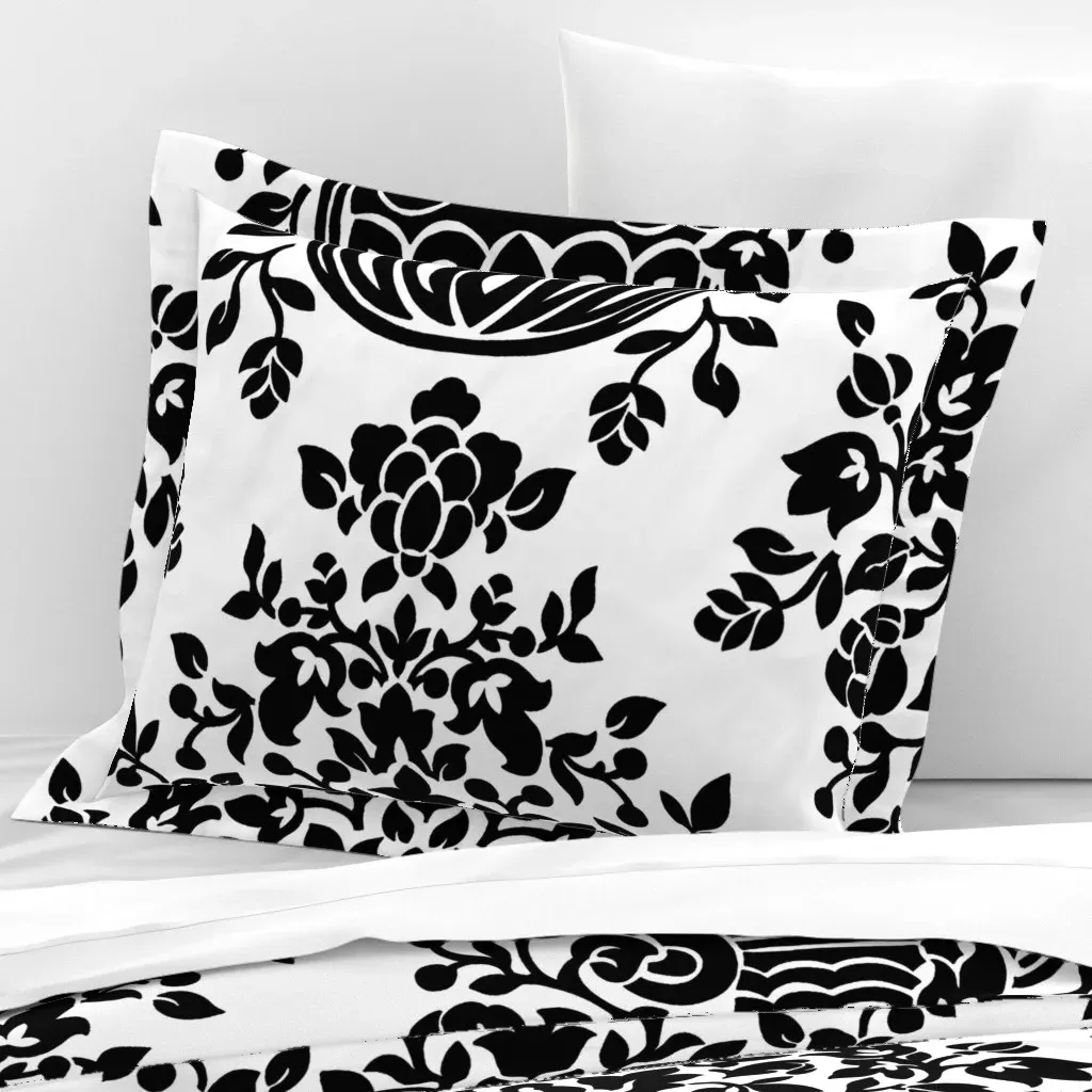 Victorian Jacquard Jumbo Scale Standard Flanged Pillowcase - Black, Cotton Sateen product