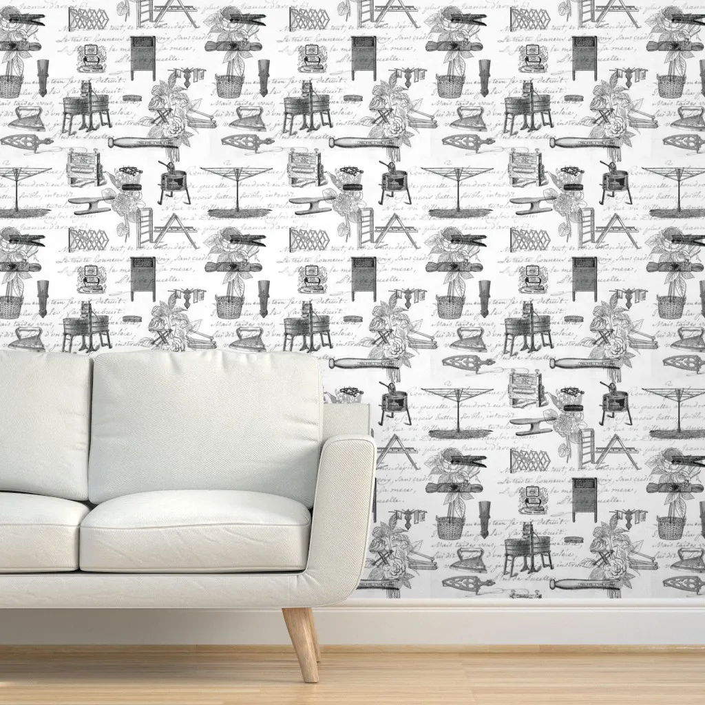 Victorian Laundry Room Peel and Stick Wallpaper - Black product