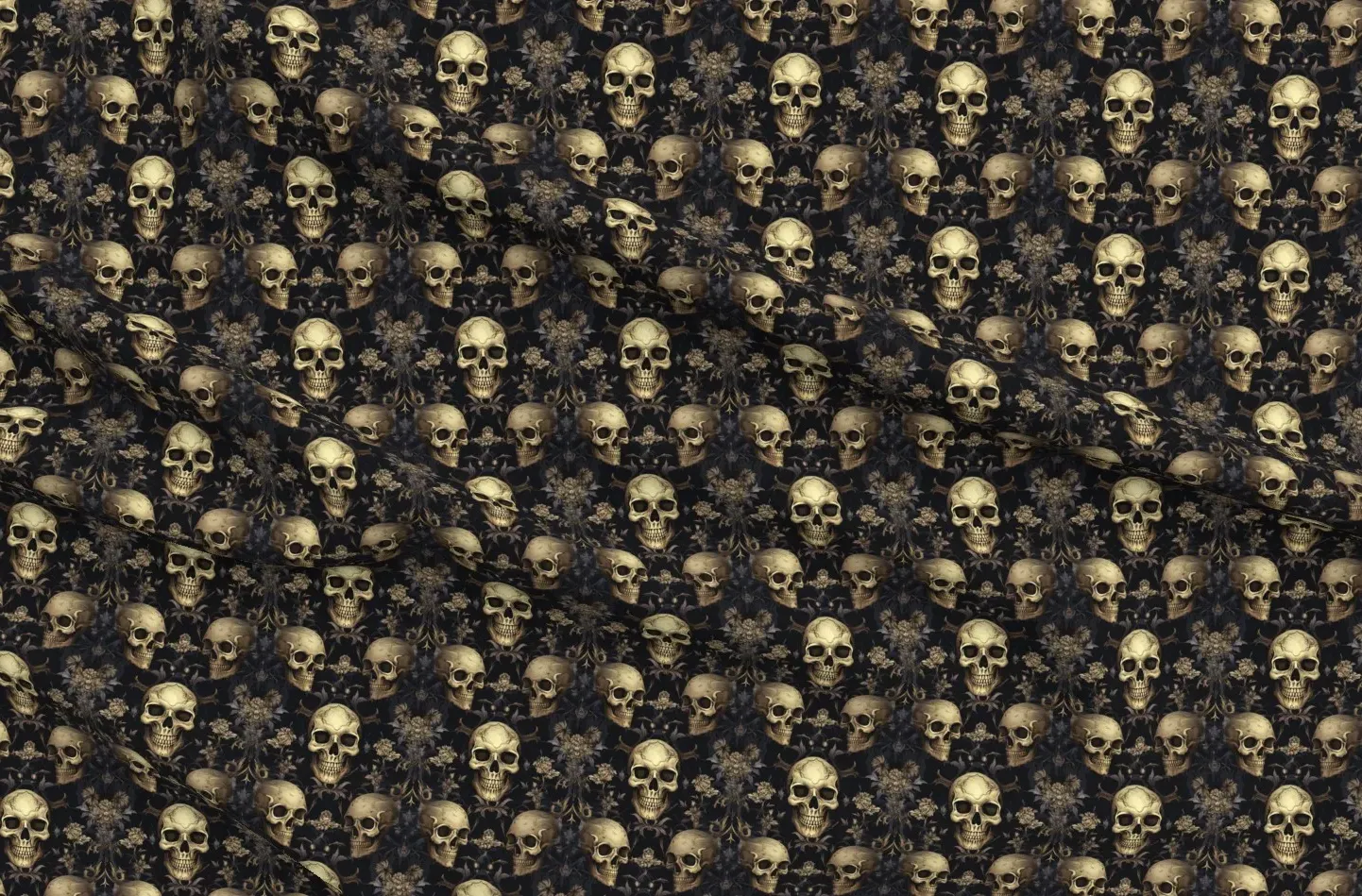 Victorian Memento Mori Gothic Skull Fabric Yardage - Gold product