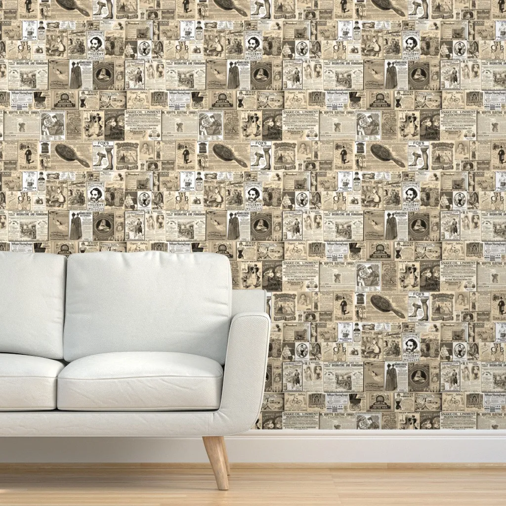 Victorian Newsprint Advertisements Peel and Stick Wallpaper - Sepia product