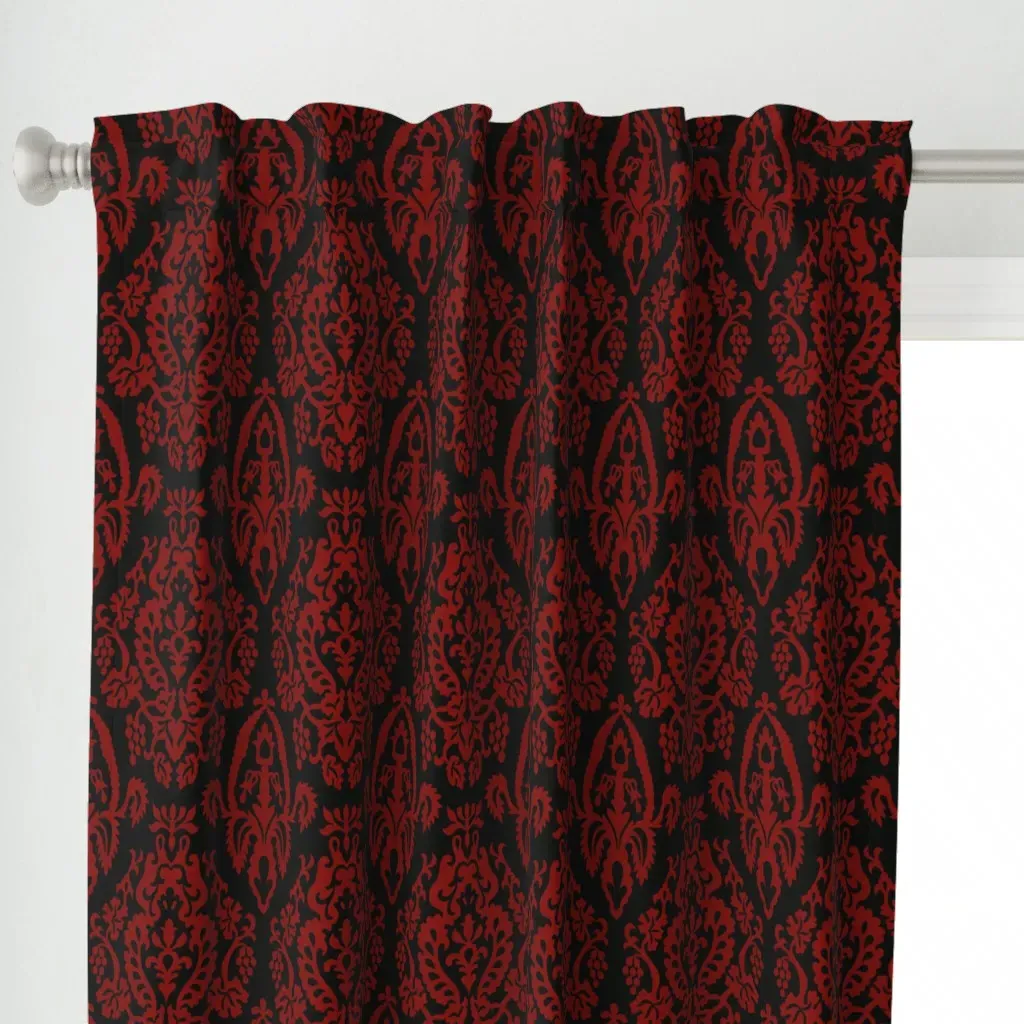 Victorian Ogee Damask Curtain Panel - Burgundy alternate view